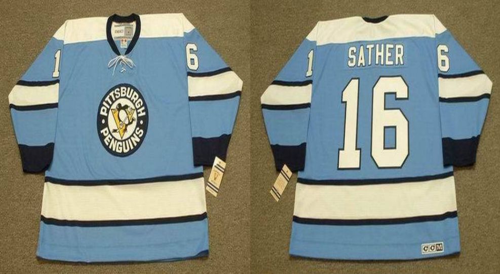 2019 Men Pittsburgh Penguins #16 Sather Light Blue CCM NHL jerseys